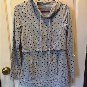 Latched Mama Gray Heart Pattern Long Sleeve Nursing Top